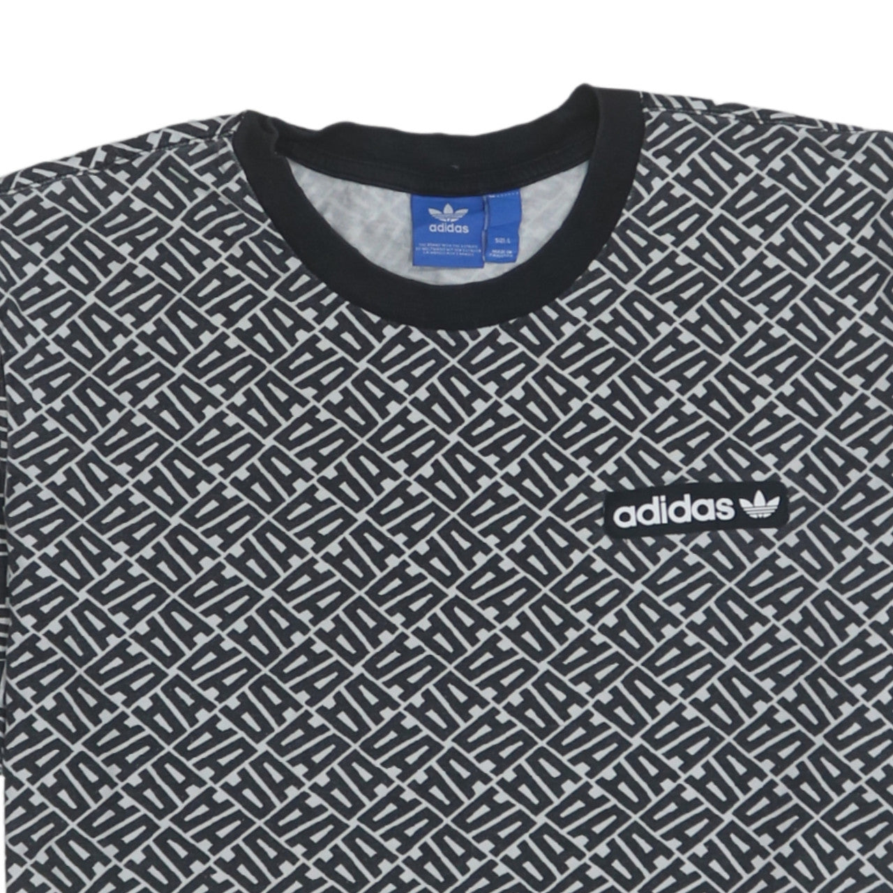 adidas Men’s Black Geometric Logo Cotton T-Shirt Size L