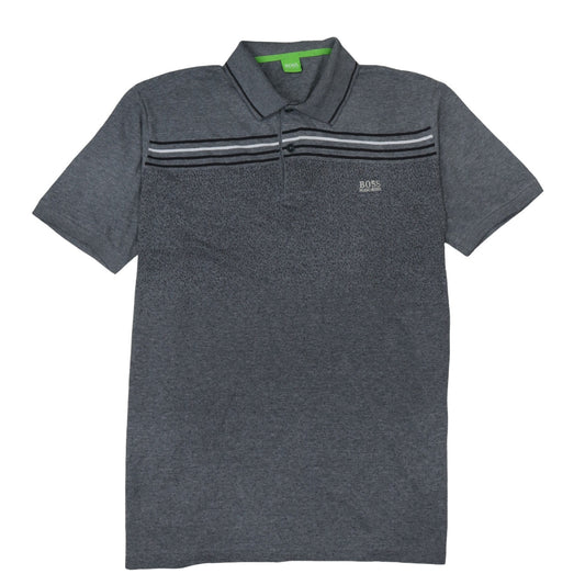 Hugo Boss Men's Grey Striped Polo Shirt Size L Classic Fit