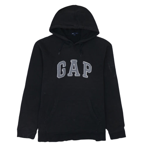 GAP Mens Black Pullover Hoodie L Logo Fleece Sweatshirt