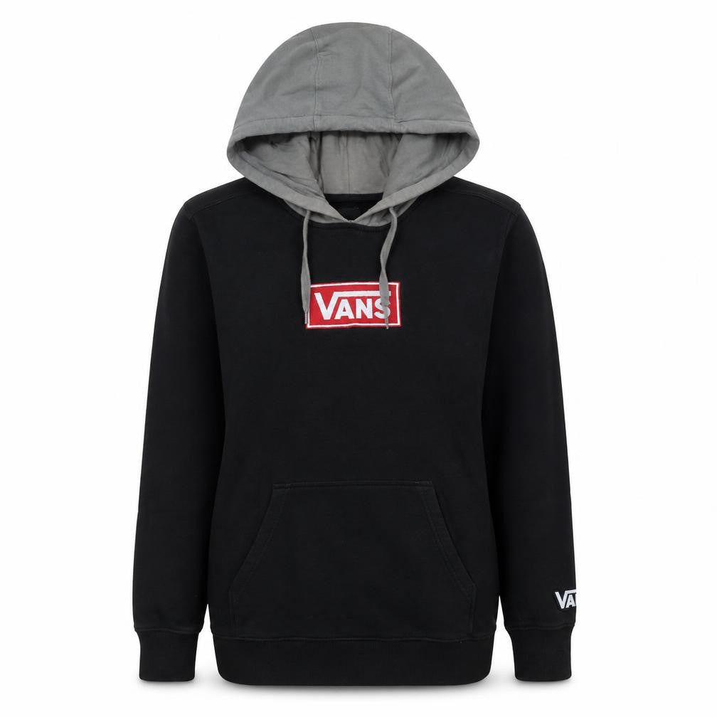 Front view of Vans women’s black xs pullover hoodie hooded sweatshirt cotton