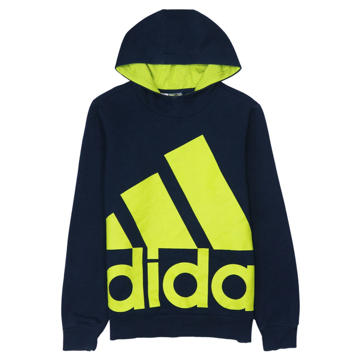 Adidas Boys Blue Pullover Hoodie Size 13-14 Years Graphic Logo Sweatshirt