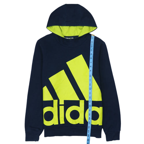 Adidas Boys Blue Pullover Hoodie Size 13-14 Years Graphic Logo Sweatshirt