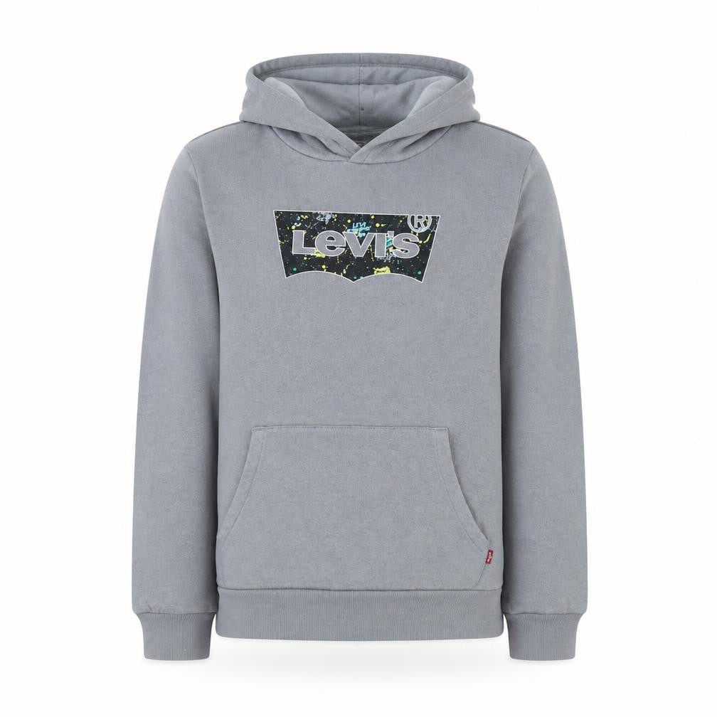 Front view of Levi's boys’ grey pullover hoodie 16 years graphic print fleece sweatshirt