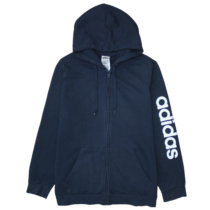 Adidas Women Navy Blue Full Zip Hoodie 2XL Logo Print Cotton Blend
