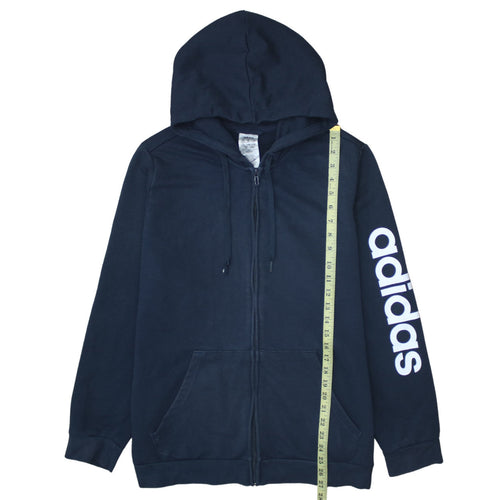 Adidas Women Navy Blue Full Zip Hoodie 2XL Logo Print Cotton Blend