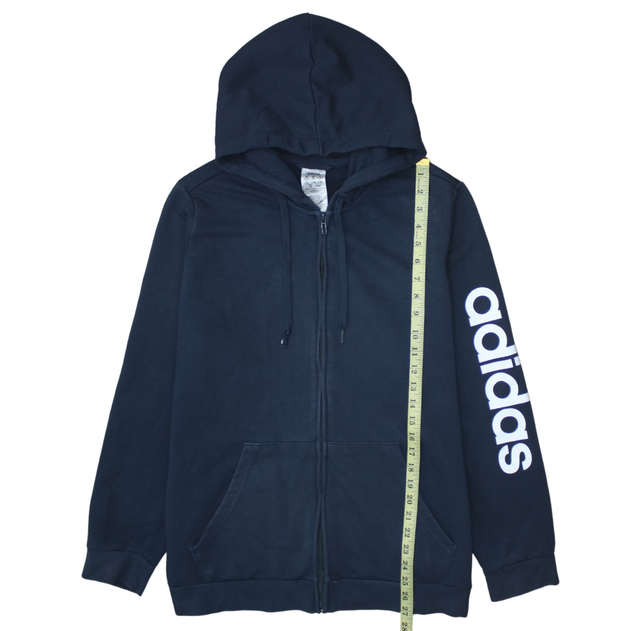 Adidas Women Navy Blue Full Zip Hoodie 2XL Logo Print Cotton Blend