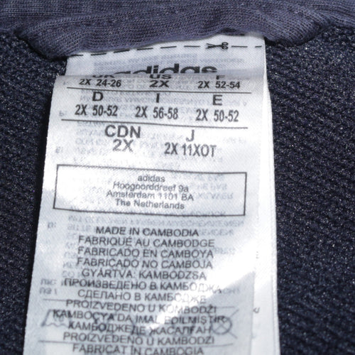Adidas Women Navy Blue Full Zip Hoodie 2XL Logo Print Cotton Blend