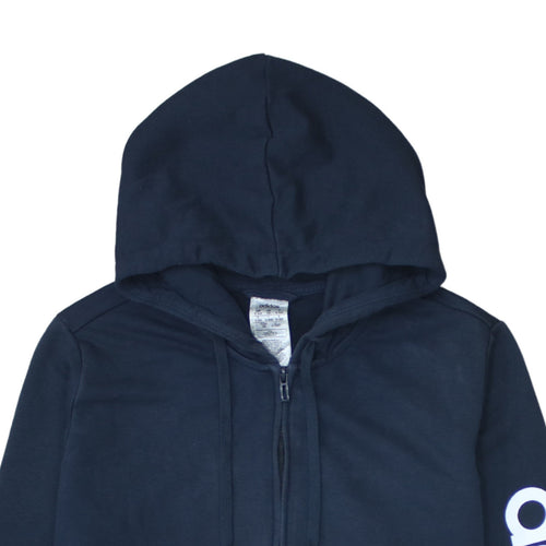 Adidas Women Navy Blue Full Zip Hoodie 2XL Logo Print Cotton Blend