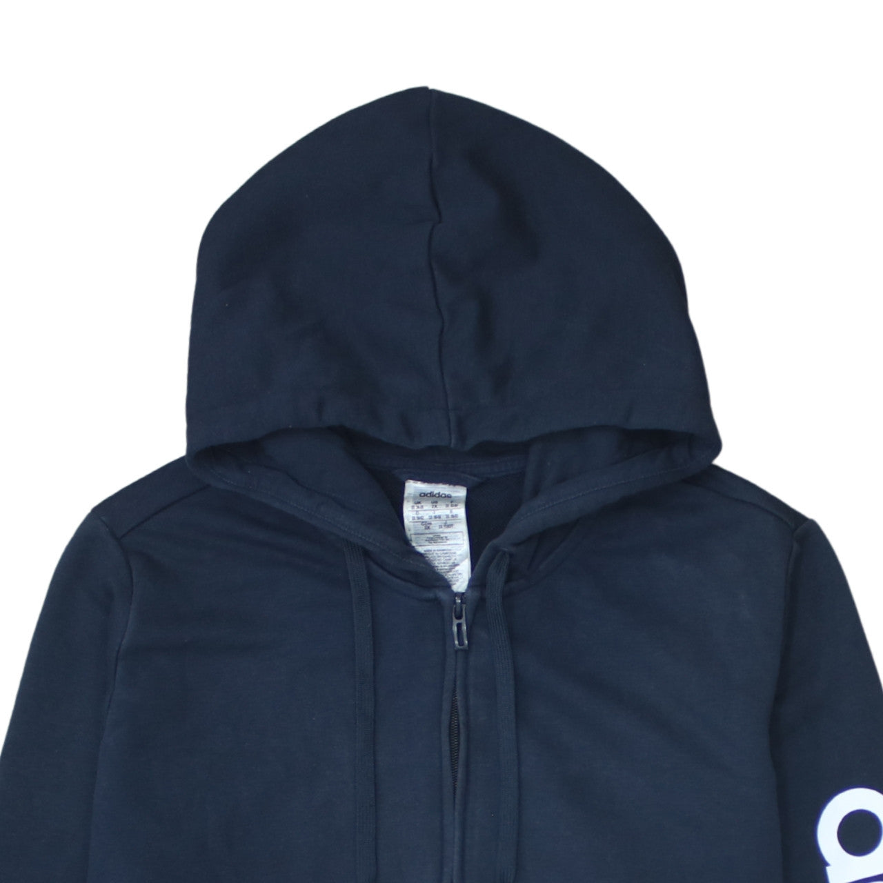 Adidas Women Navy Blue Full Zip Hoodie 2XL Logo Print Cotton Blend