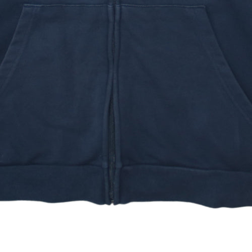 Adidas Women Navy Blue Full Zip Hoodie 2XL Logo Print Cotton Blend