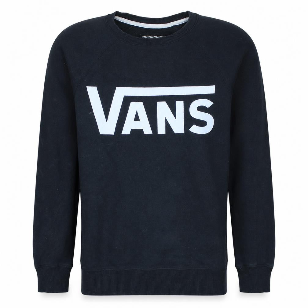 Front view of Vans Men's Black XS Crew Neck Pullover Sweatshirt