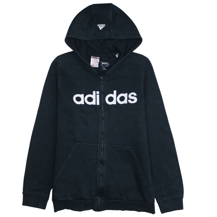 Adidas Unisex Kids Black Full Zip Hoodie 15-16 Years Fleece Hooded Sweatshirt