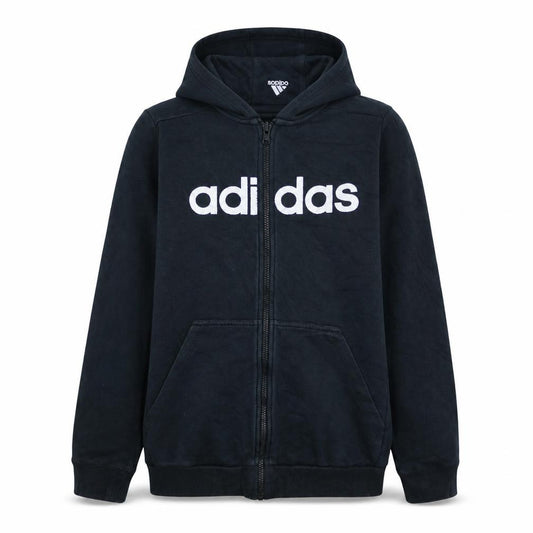 Front view of Adidas unisex kids black full zip hoodie 15-16 years fleece hooded sweatshirt