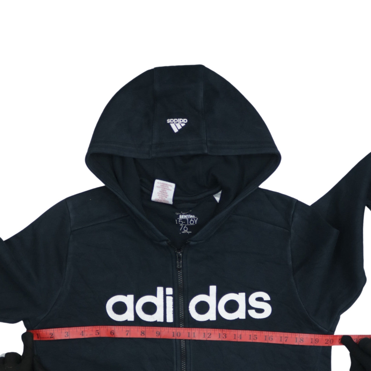 Adidas Unisex Kids Black Full Zip Hoodie 15-16 Years Fleece Hooded Sweatshirt