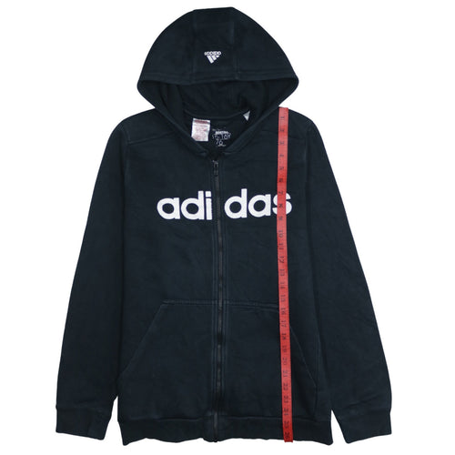 Adidas Unisex Kids Black Full Zip Hoodie 15-16 Years Fleece Hooded Sweatshirt