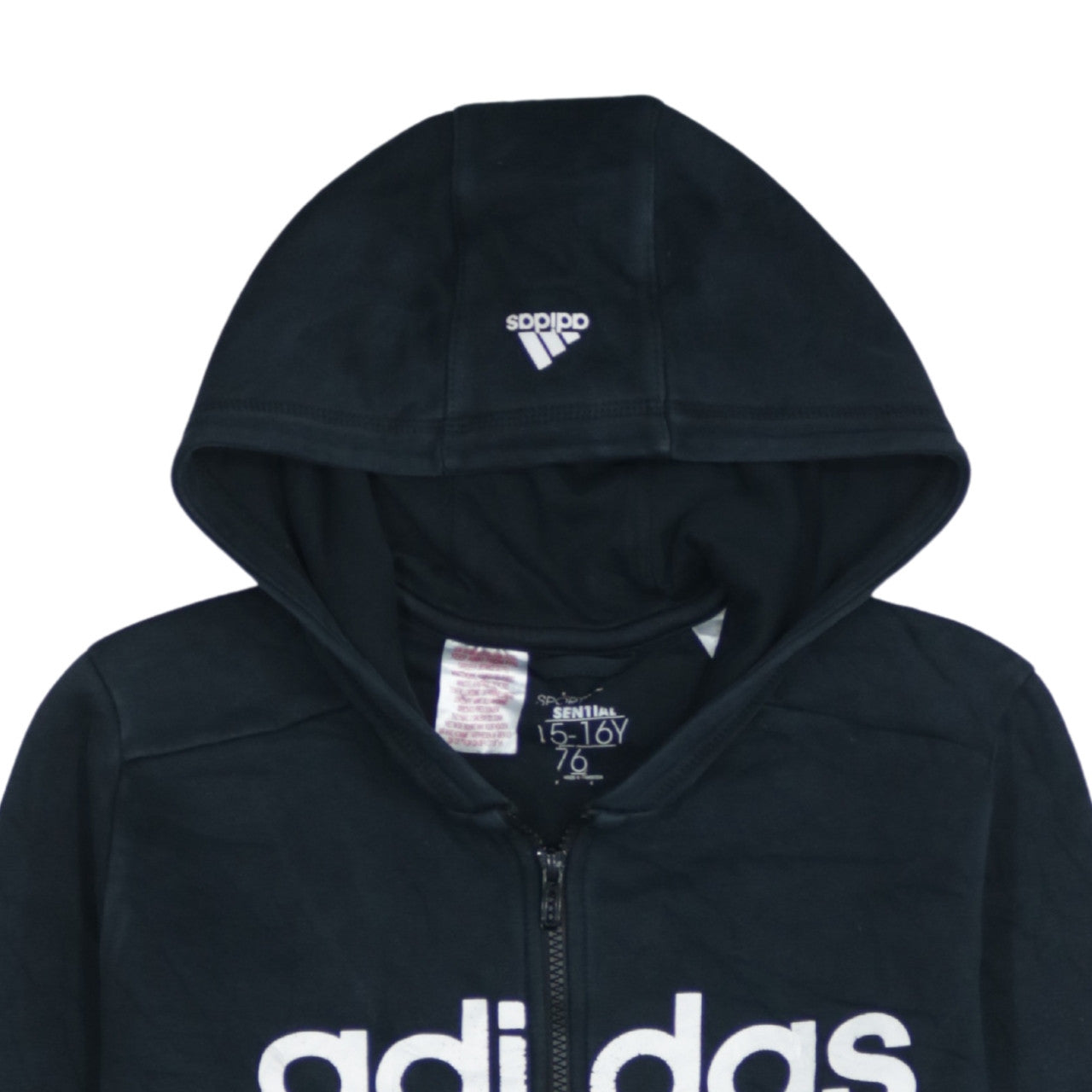 Adidas Unisex Kids Black Full Zip Hoodie 15-16 Years Fleece Hooded Sweatshirt