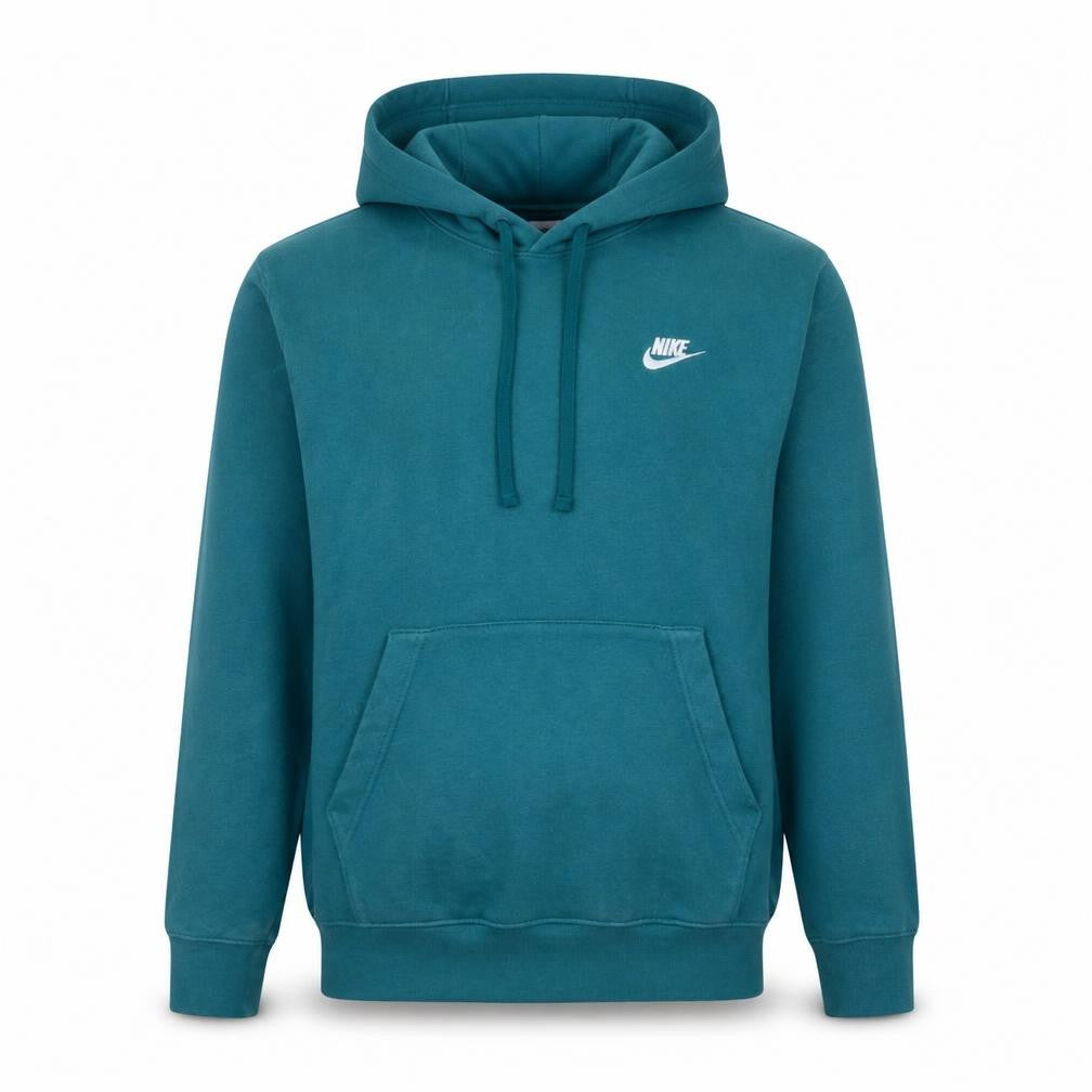 Front view of Nike Men's Green Pullover Hoodie Small Logo Fleece Sweatshirt