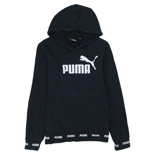 PUMA Womens Black Pullover Hoodie Small Logo Print Casual