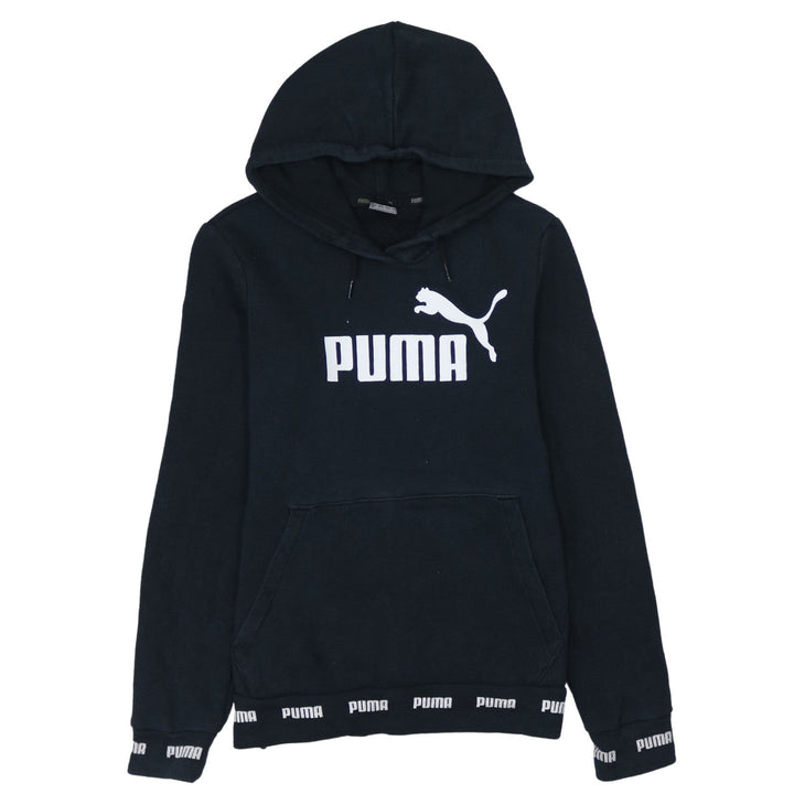 PUMA Womens Black Pullover Hoodie Small Logo Print Casual