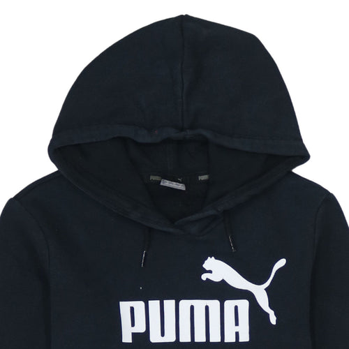 PUMA Womens Black Pullover Hoodie Small Logo Print Casual