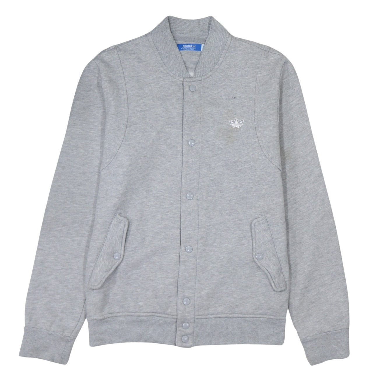 Adidas Men's Grey Varsity Jacket L Regular Fit Fleece Snap Fasten