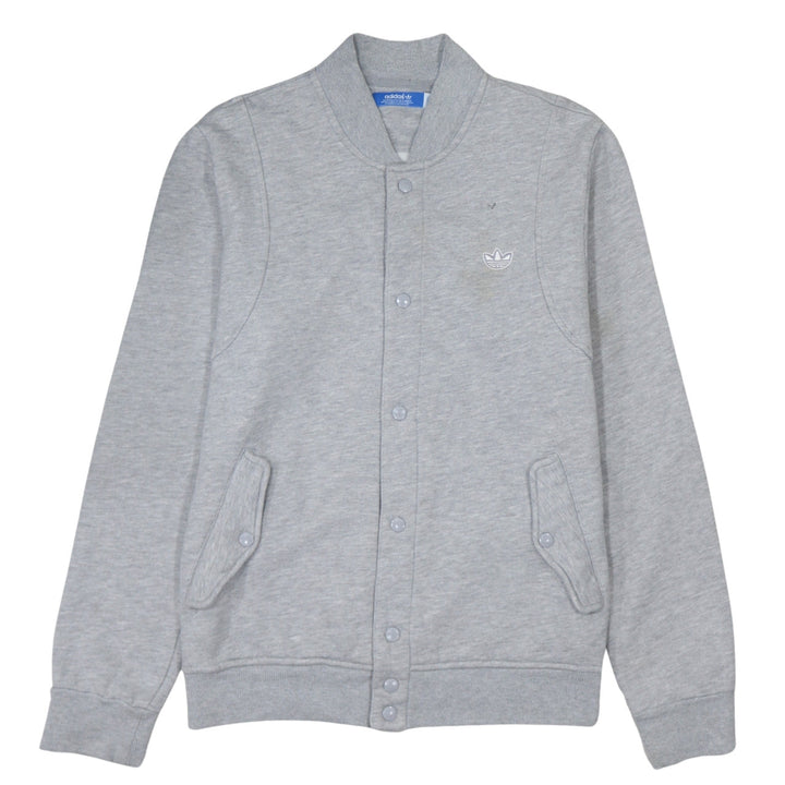 Adidas Men's Grey Varsity Jacket L Regular Fit Fleece Snap Fasten