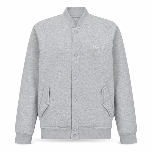 Adidas Men's Grey Varsity Jacket L Regular Fit Fleece Snap Fasten