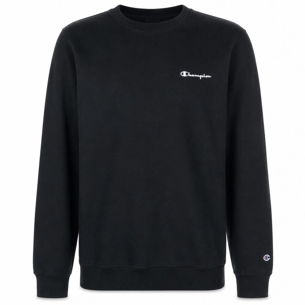 Front view of Champion Men's Black Small Pullover Sweatshirt Crew Neck