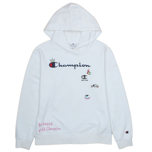 Champion Girls White Pullover Hoodie 15-16 Years Logo Graphic Hooded Sweatshirt