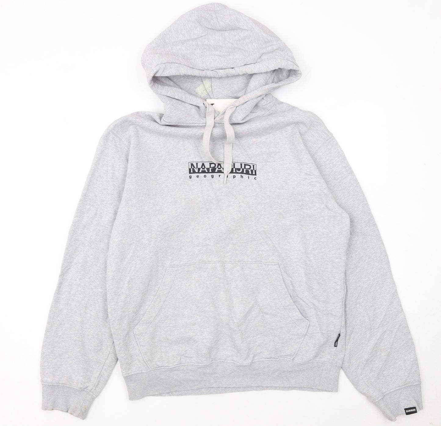 Napapijri Men's Grey Pullover Hoodie Small Logo Graphic Long Sleeve