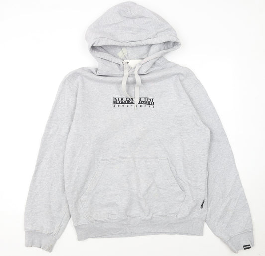 Napapijri Men's Grey Pullover Hoodie Small Logo Graphic Long Sleeve