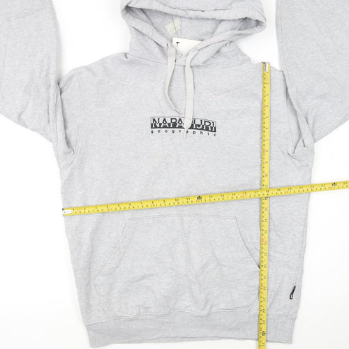 Napapijri Men's Grey Pullover Hoodie Small Logo Graphic Long Sleeve