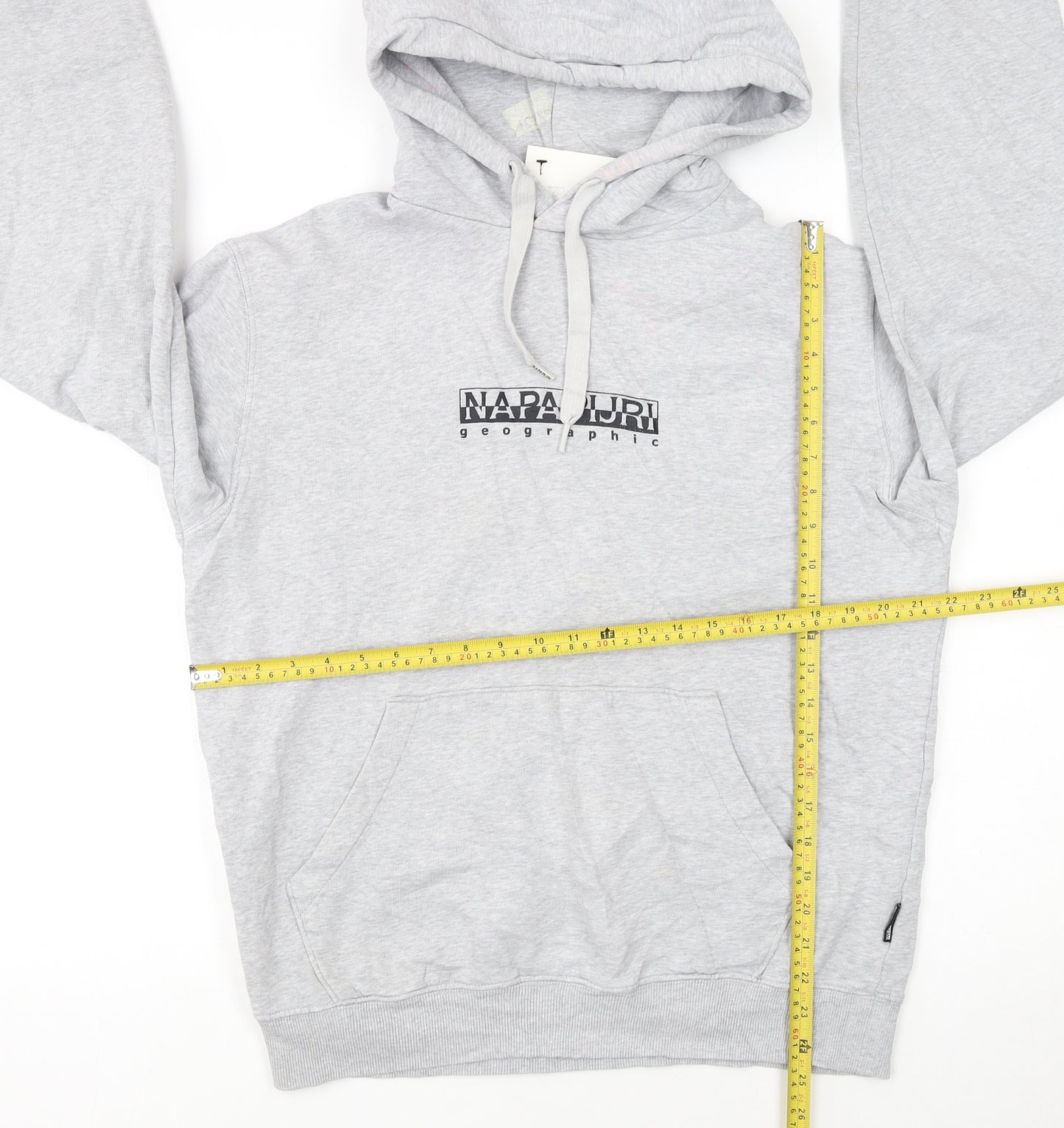 Napapijri Men's Grey Pullover Hoodie Small Logo Graphic Long Sleeve