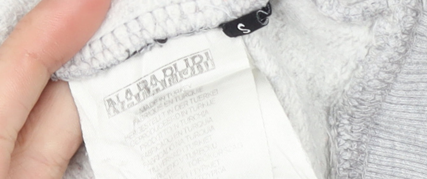 Napapijri Men's Grey Pullover Hoodie Small Logo Graphic Long Sleeve
