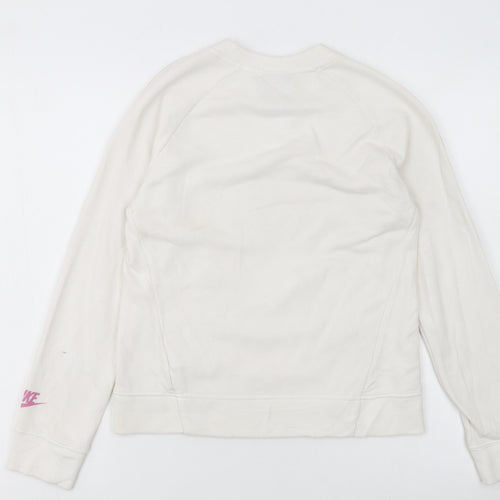 Nike Girls Ivory Pink Graphic Print Crew Neck Pullover Sweatshirt L 146-156cm