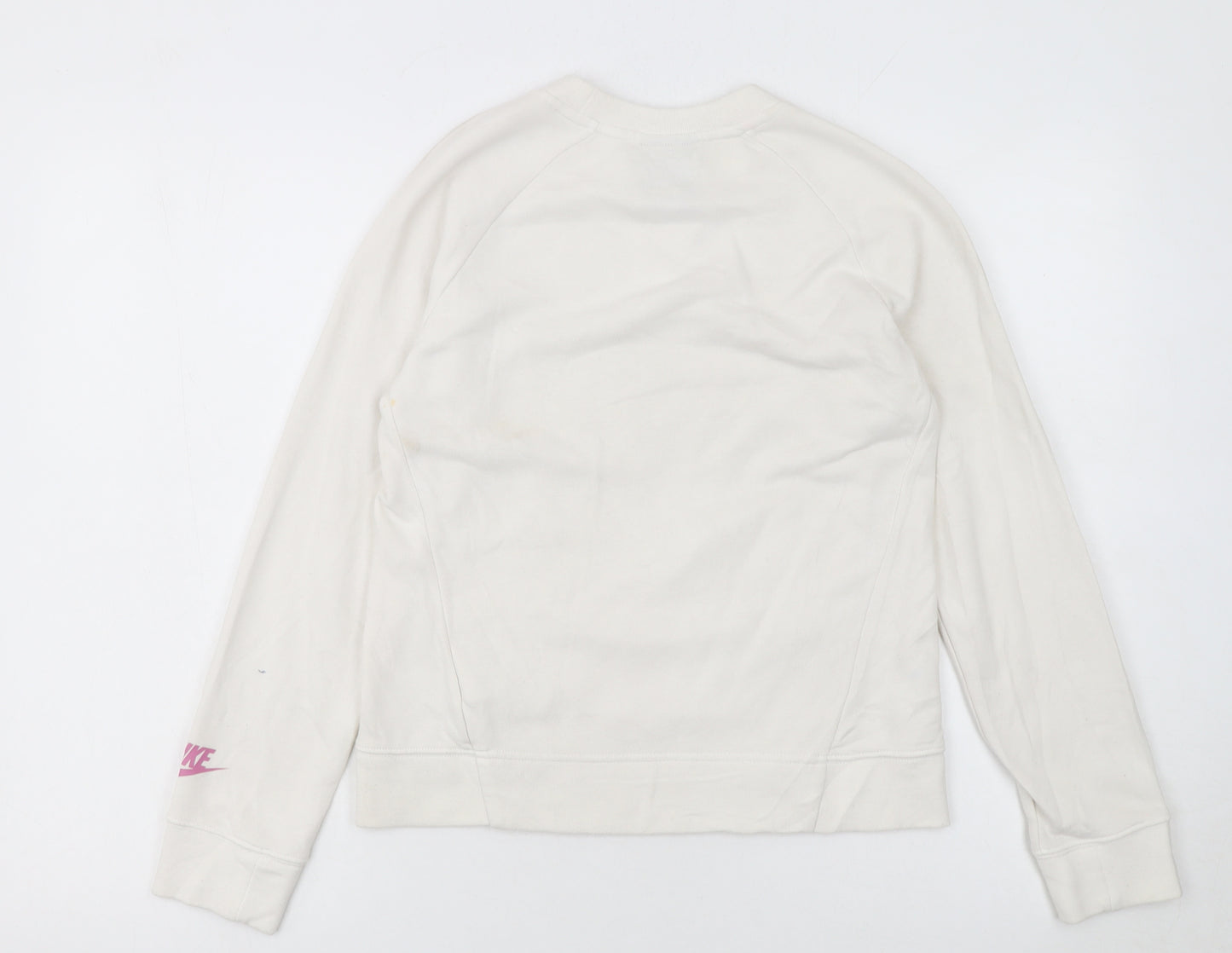 Nike Girls Ivory Pink Graphic Print Crew Neck Pullover Sweatshirt L 146-156cm