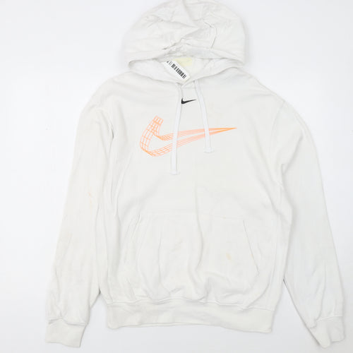 Nike Men's White Graphic Pullover Hoodie Small Cotton Blend
