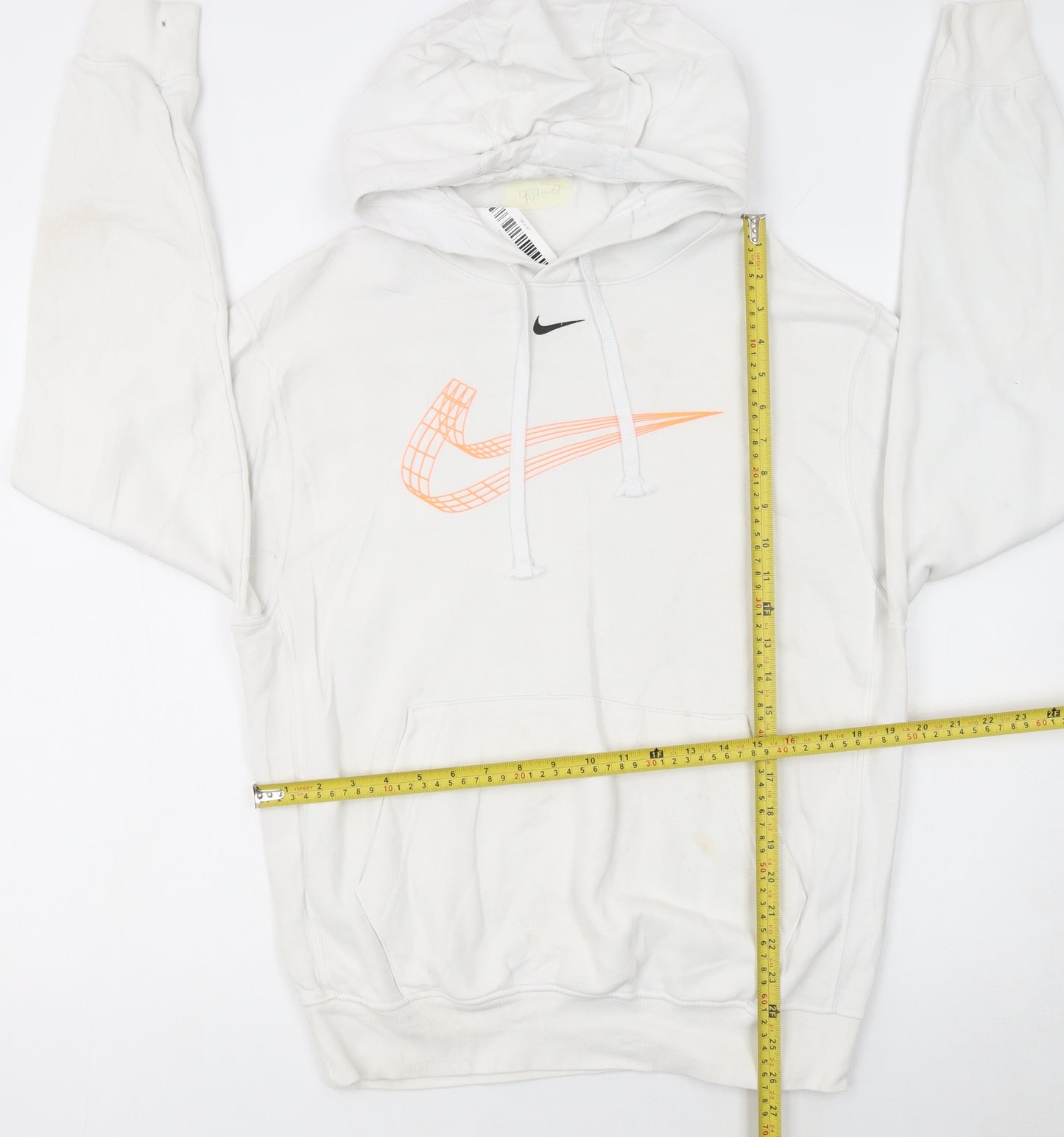 Nike Men's White Graphic Pullover Hoodie Small Cotton Blend
