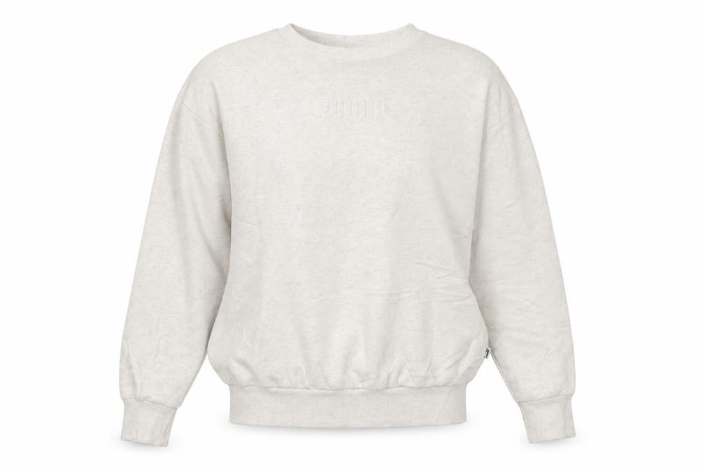Front view of Puma Women's Beige Cotton Blend Pullover Sweatshirt, size L