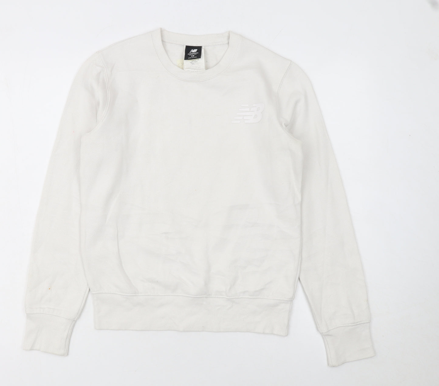 New Balance Womens White XS Pullover Sweatshirt Cotton Blend