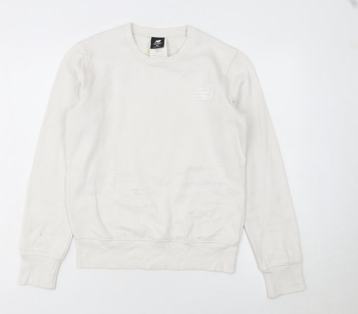 New Balance Womens White XS Pullover Sweatshirt Cotton Blend