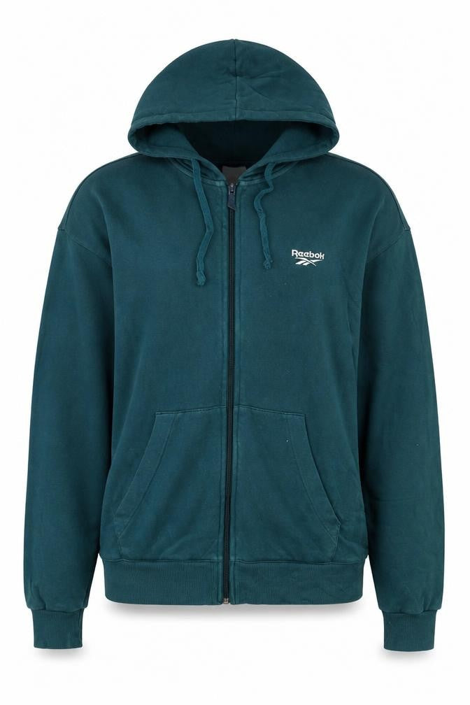 Front view of Reebok Classic Women's Teal Full Zip Hoodie M Cotton