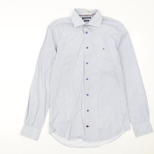 Tommy Hilfiger Men's Blue Slim Fit Geometric Long Sleeve Button-Up Shirt 14.5
