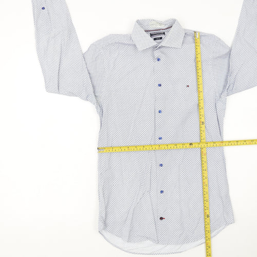 Tommy Hilfiger Men's Blue Slim Fit Geometric Long Sleeve Button-Up Shirt 14.5