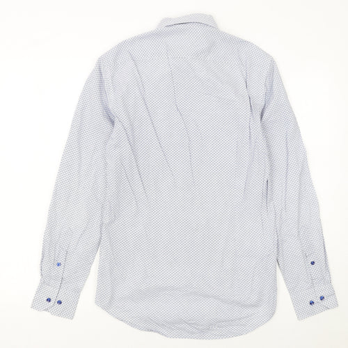 Tommy Hilfiger Men's Blue Slim Fit Geometric Long Sleeve Button-Up Shirt 14.5