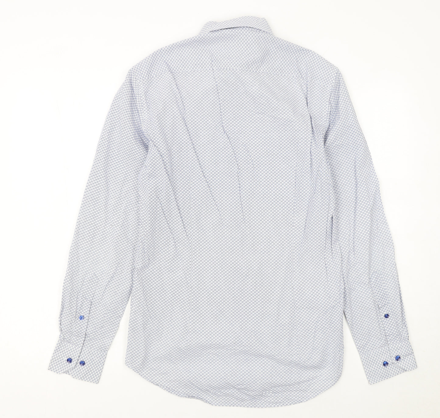 Tommy Hilfiger Men's Blue Slim Fit Geometric Long Sleeve Button-Up Shirt 14.5