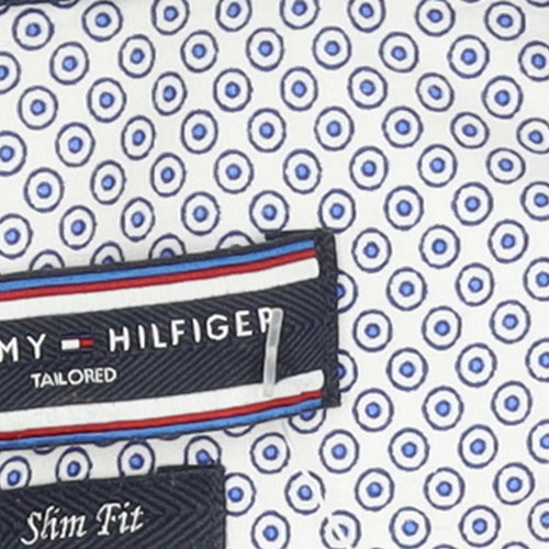 Tommy Hilfiger Men's Blue Slim Fit Geometric Long Sleeve Button-Up Shirt 14.5