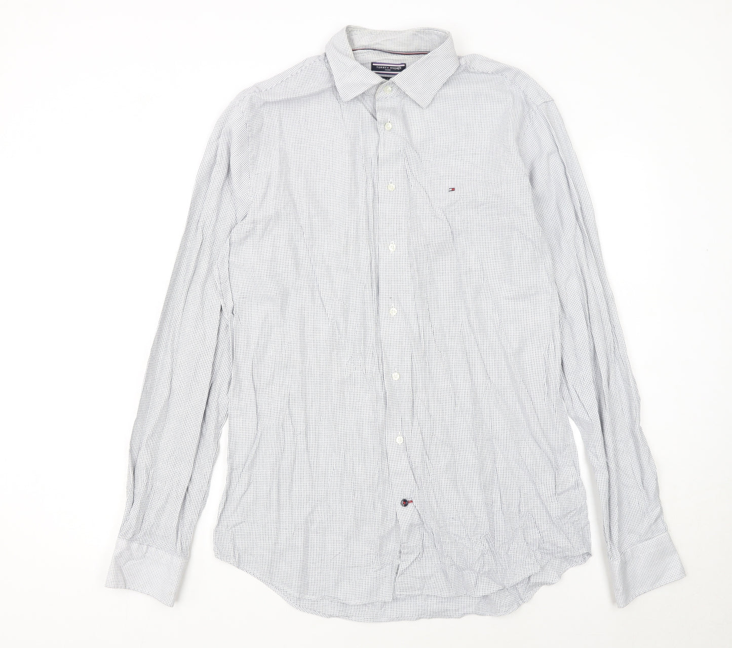 Tommy Hilfiger Men's White Regular Fit Long Sleeve Check Shirt Size 16.5