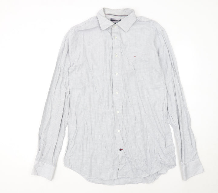 Tommy Hilfiger Men's White Regular Fit Long Sleeve Check Shirt Size 16.5
