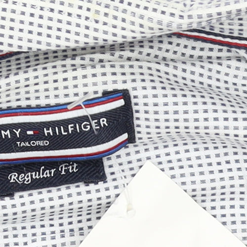 Tommy Hilfiger Men's White Regular Fit Long Sleeve Check Shirt Size 16.5